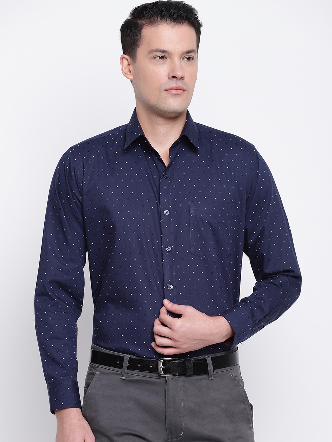 

Hancock Men Navy Blue Slim Fit Printed Formal Shirt