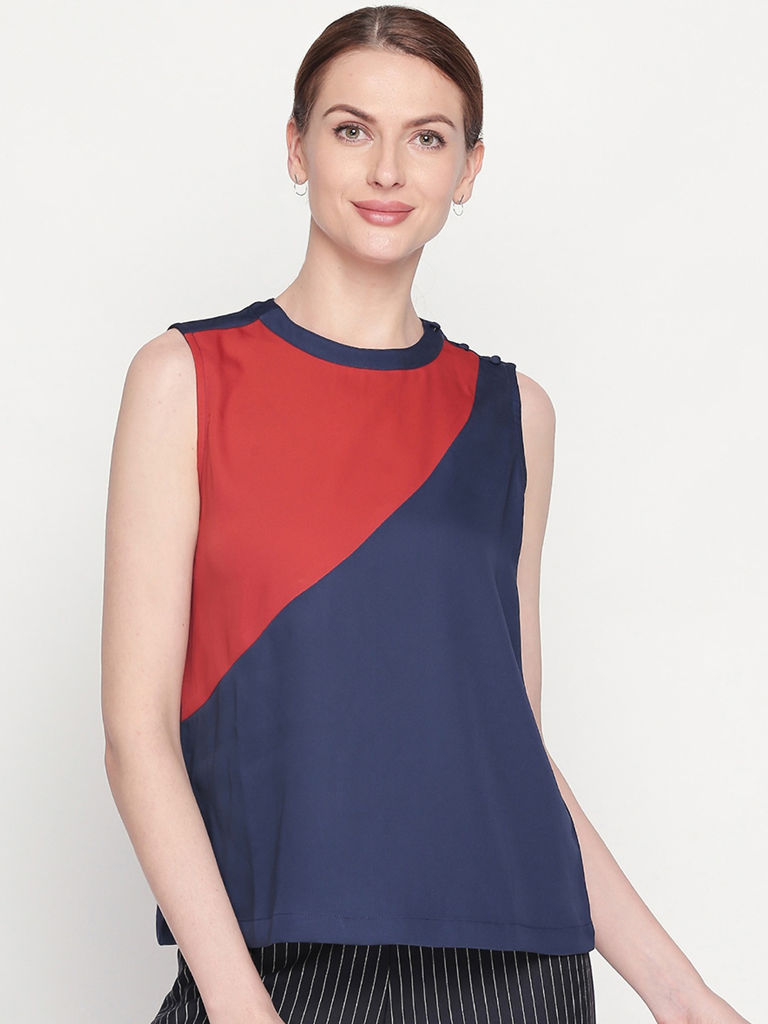 

Annabelle by Pantaloons Women Rust Red & Blue Colourblocked Top