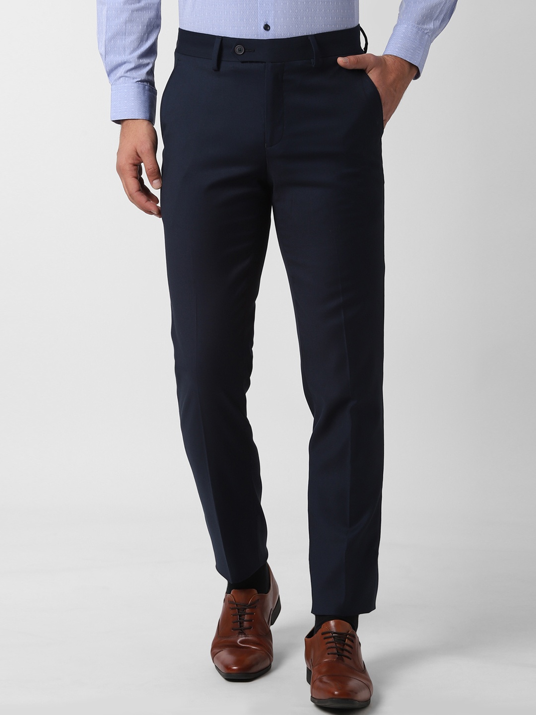 

Peter England Men Navy Blue Slim Fit Solid Formal Trousers