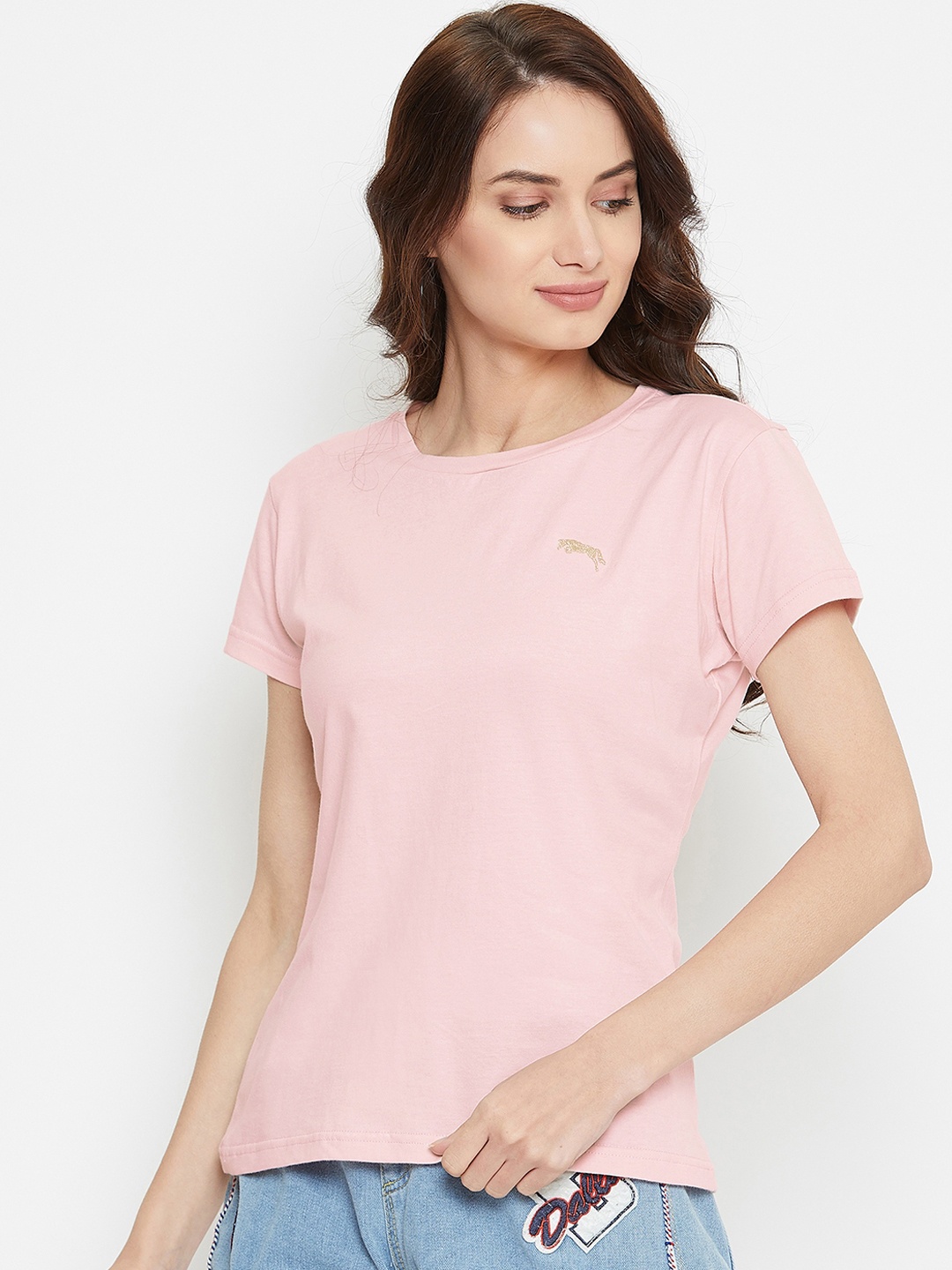 

JUMP USA Women Pink Solid Round Neck T-shirt