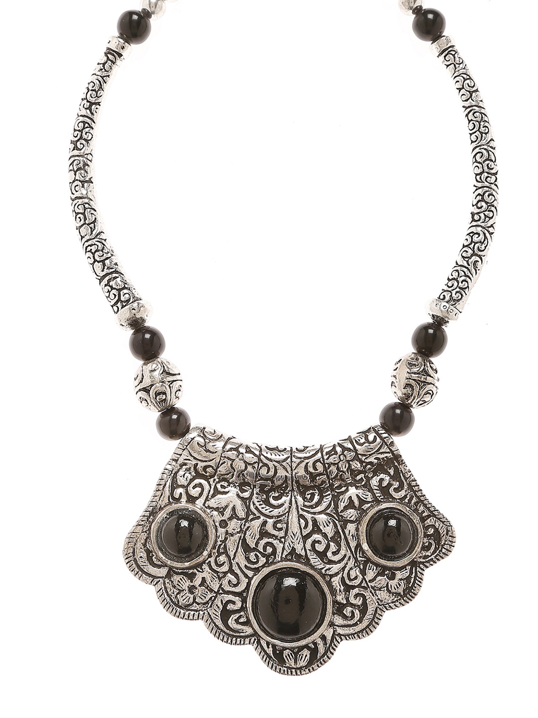 

Bamboo Tree Jewels Silver-Toned & Black Metal Handcrafted Necklace