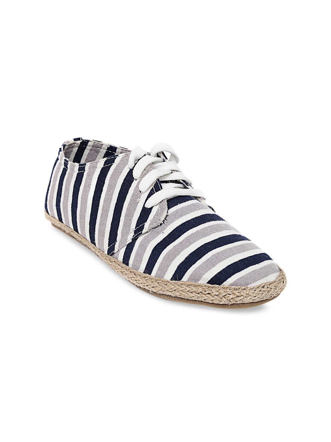 

Bruno Manetti Women Grey & Navy Blue Striped Espadrilles