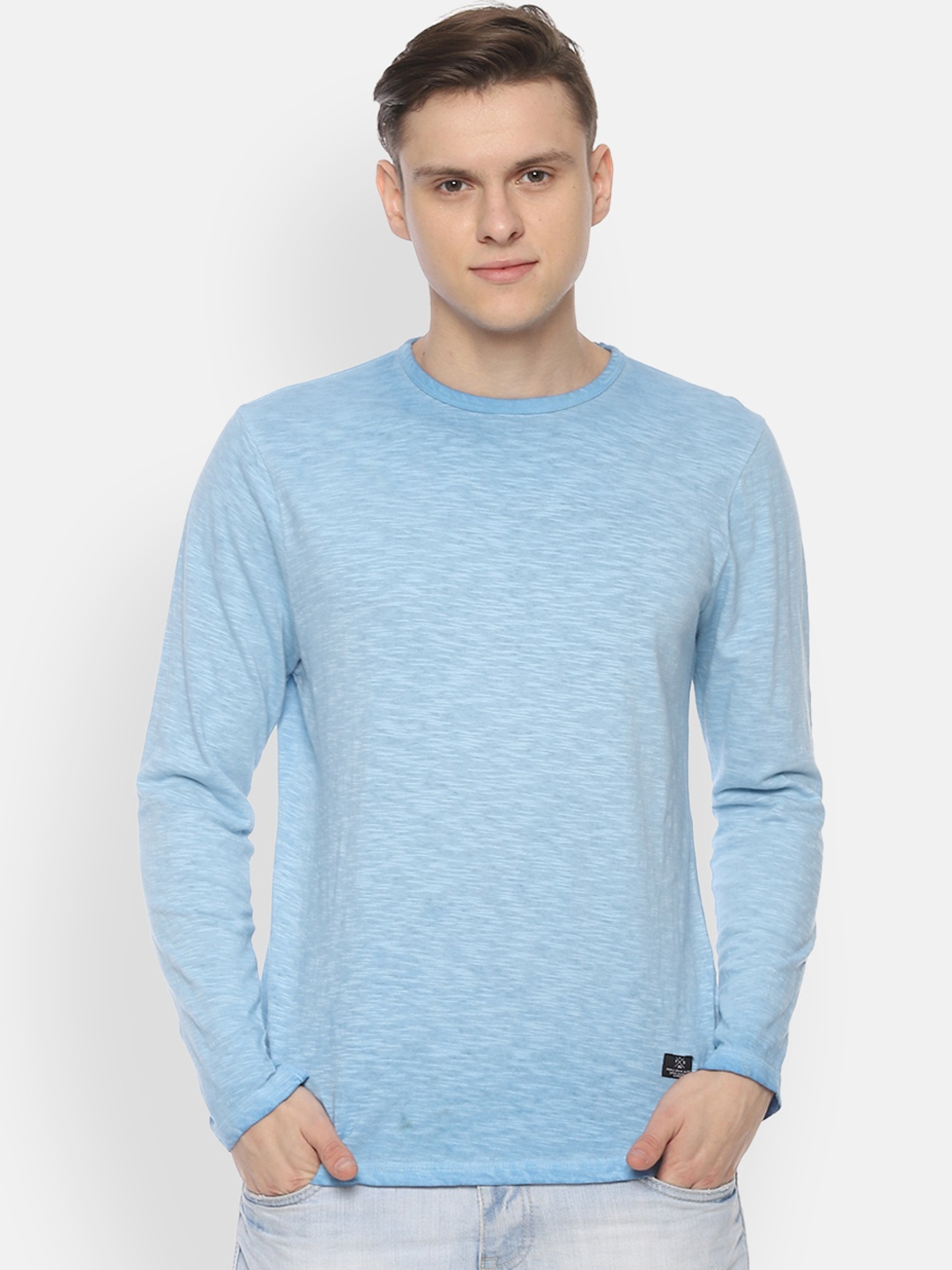 

People Men Blue Solid Round Neck Pure Cotton T-shirt