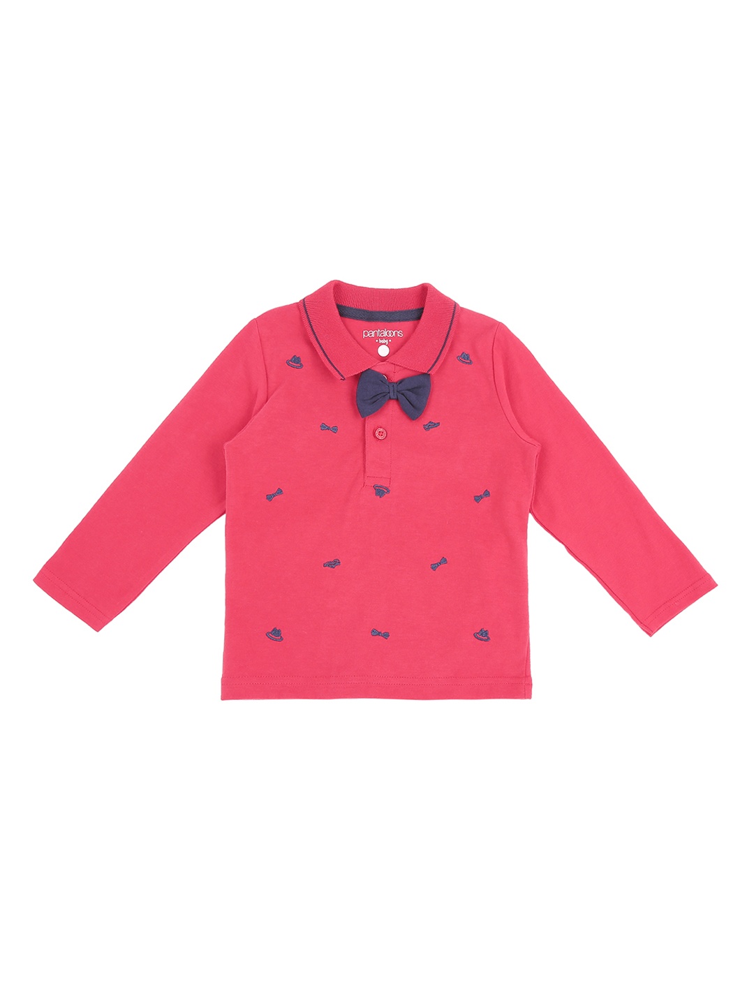 

Pantaloons Baby Boys Pink Printed Polo Collar Pure Cotton T-shirt