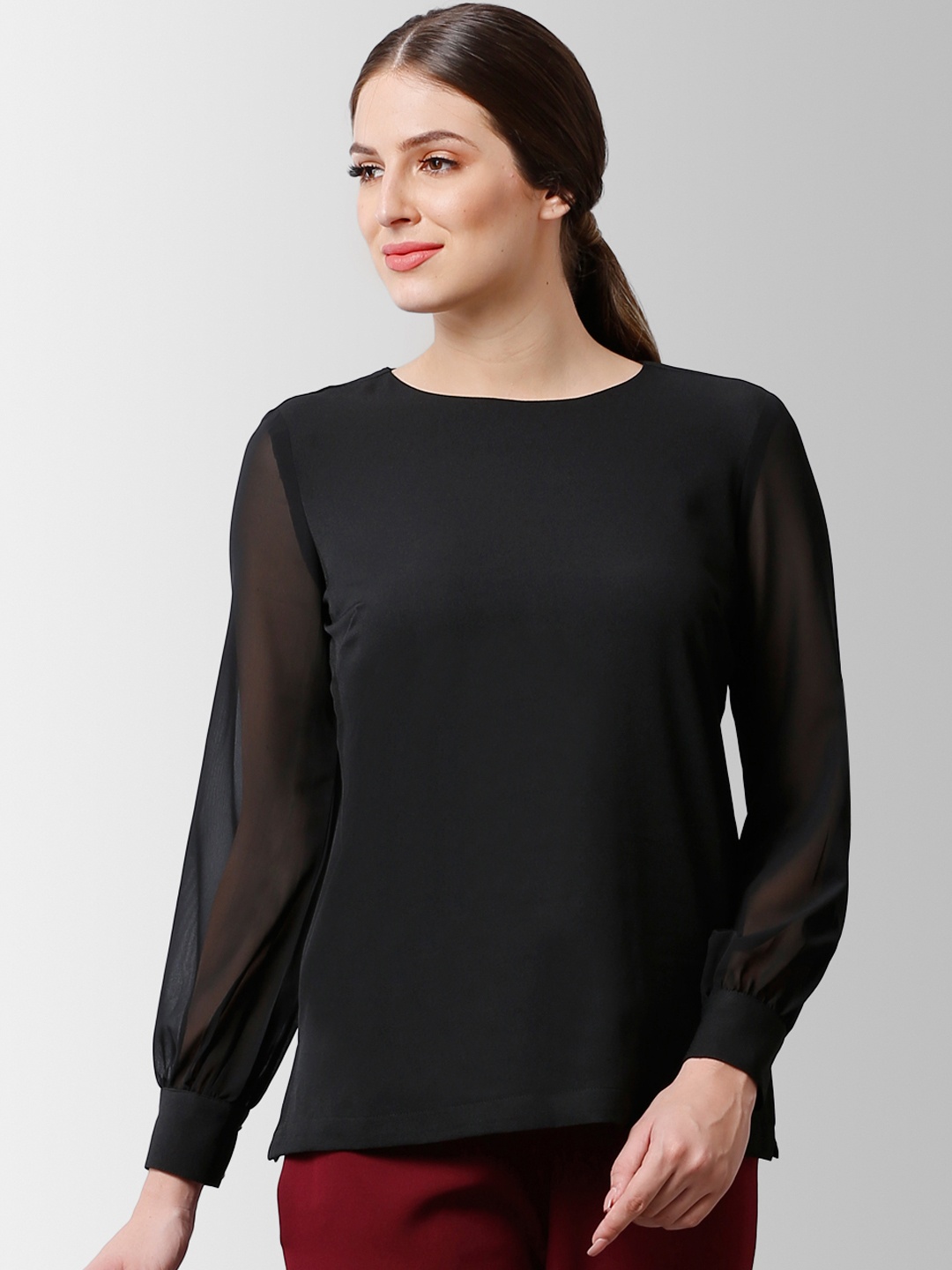 

FableStreet Women Black Solid A-Line Top