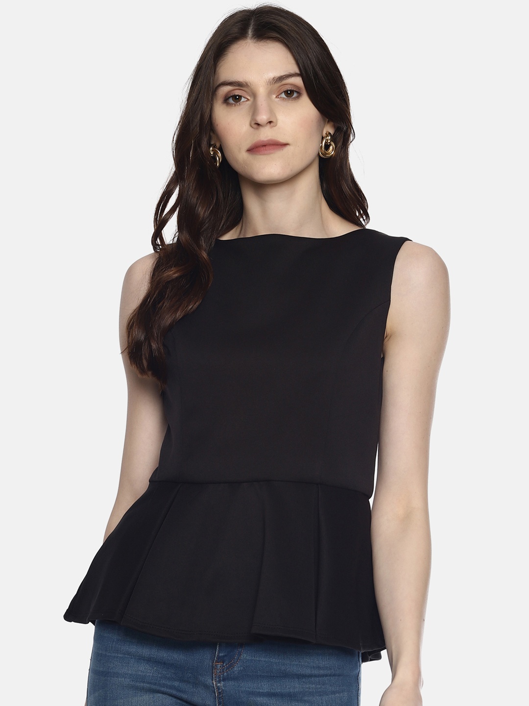 

AARA Women Black Solid Peplum Top