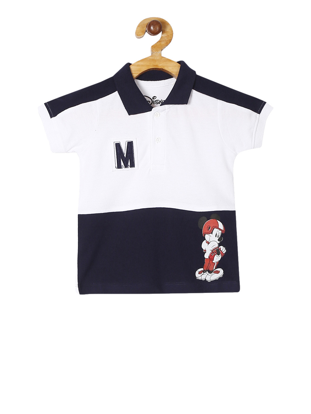 

Colt Boys White Colourblocked Mickey Mouse Printed Polo Collar Pure Cotton T-shirt