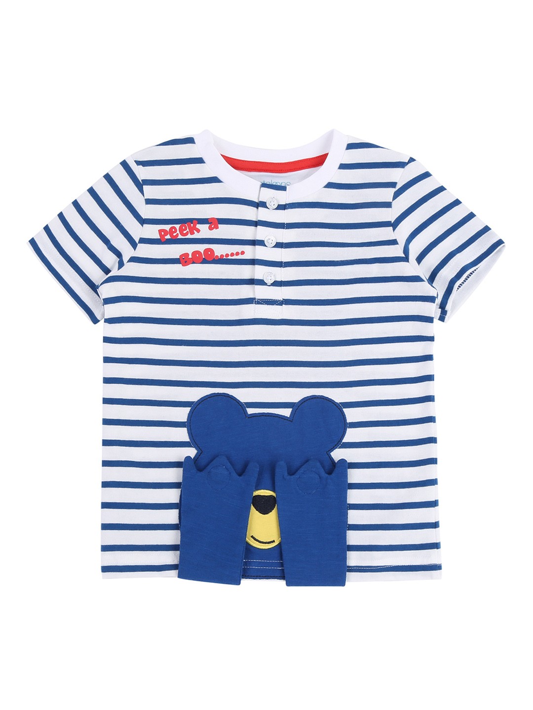

Pantaloons Baby Boys White Striped Henley Neck Pure Cotton T-shirt