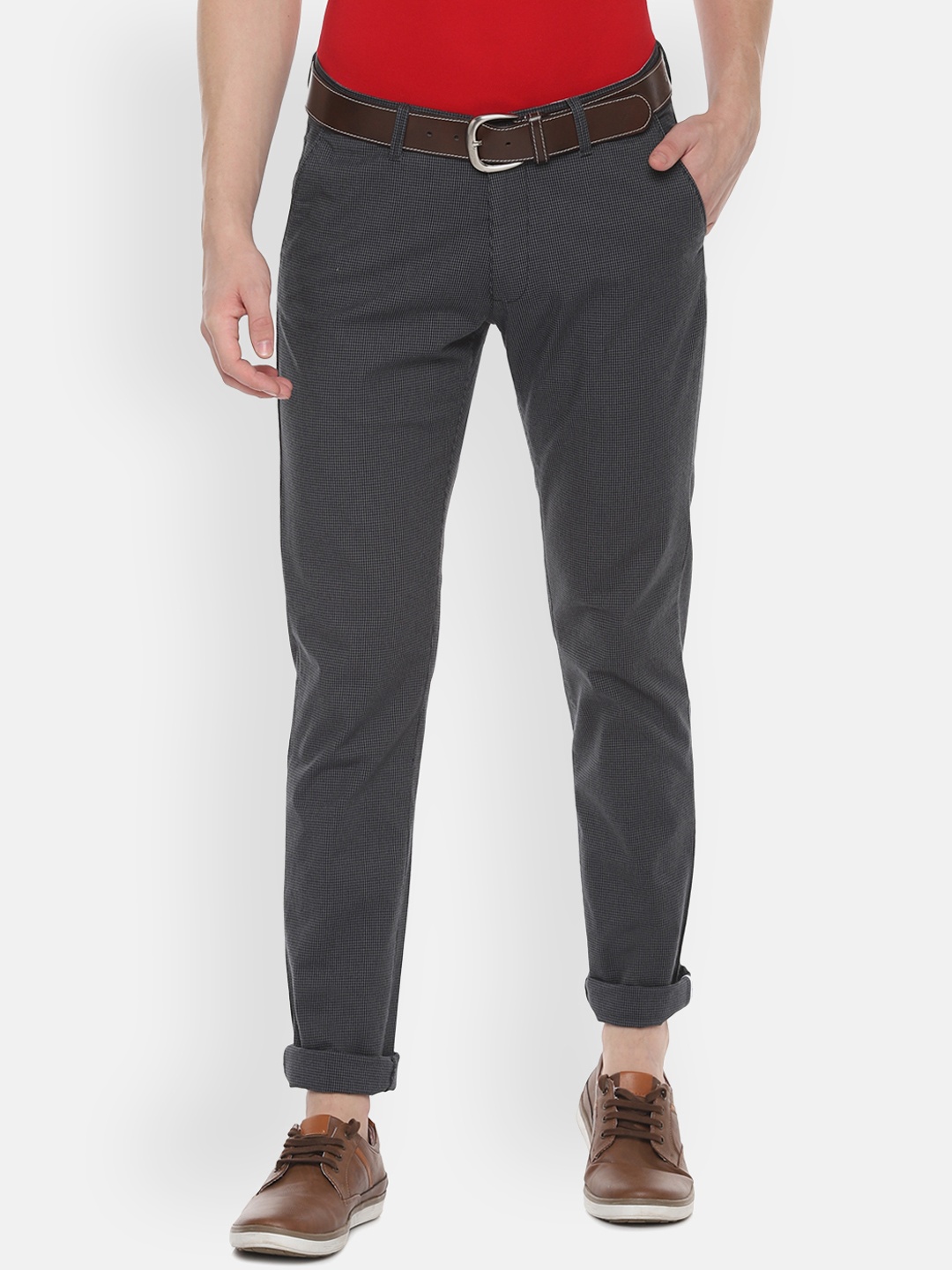 Van Heusen Sport Men Grey Slim Fit Checked Regular Trousers