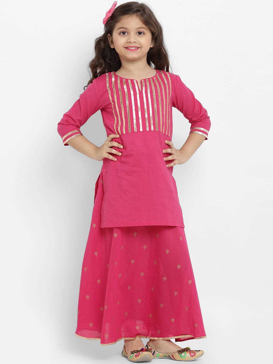 

Bitiya by Bhama Girls Pink Solid Kurta with Skirt