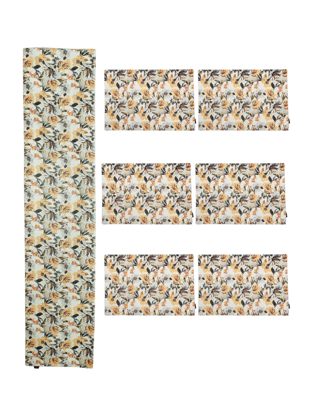 

Soumya Setof 7 Yellow & Grey Printed 6 Seater Table Placemats With Runner
