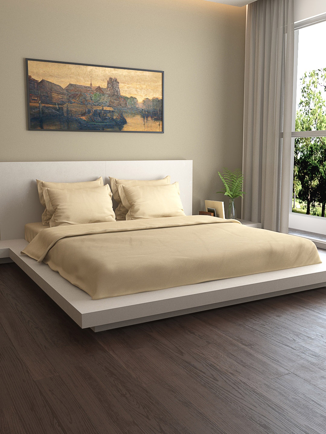 

MARK HOME Beige Solid 400TC Bedding Set With Duvet Cover