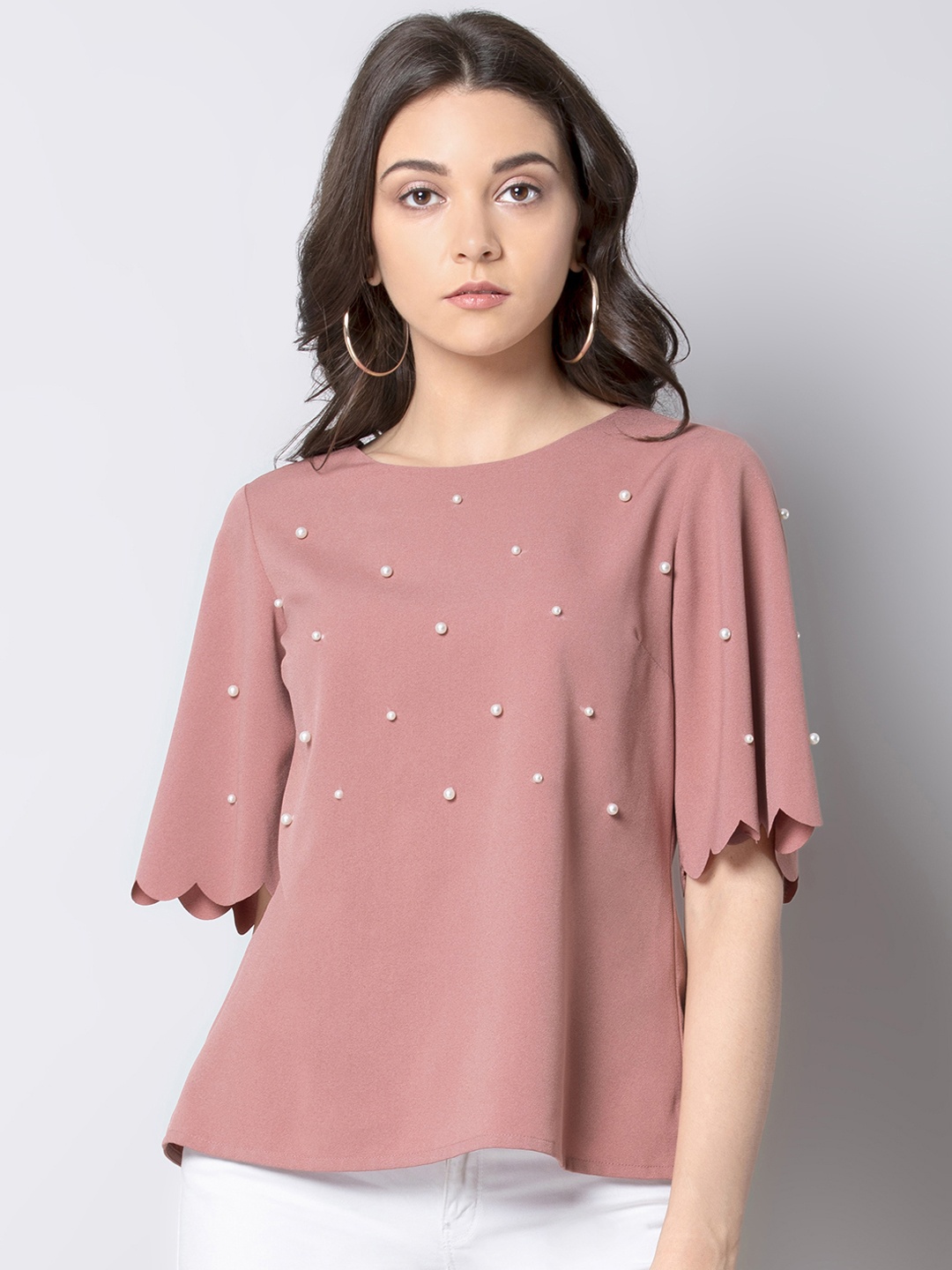 

FabAlley Women Pink Embellished A-Line Top