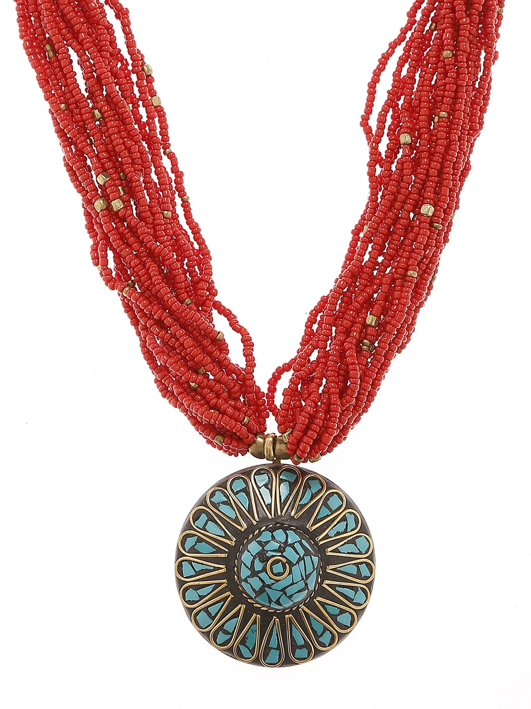

Bamboo Tree Jewels Gold-Toned & Red Statement Necklace