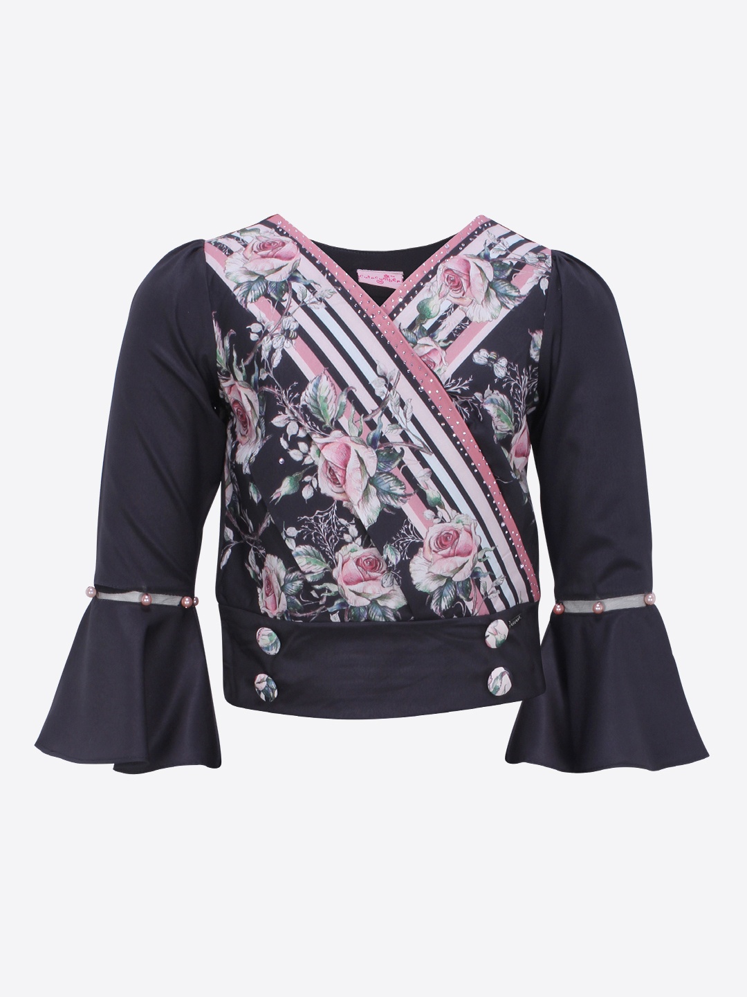 

CUTECUMBER Girls Navy Blue & Pink Printed Wrap Top