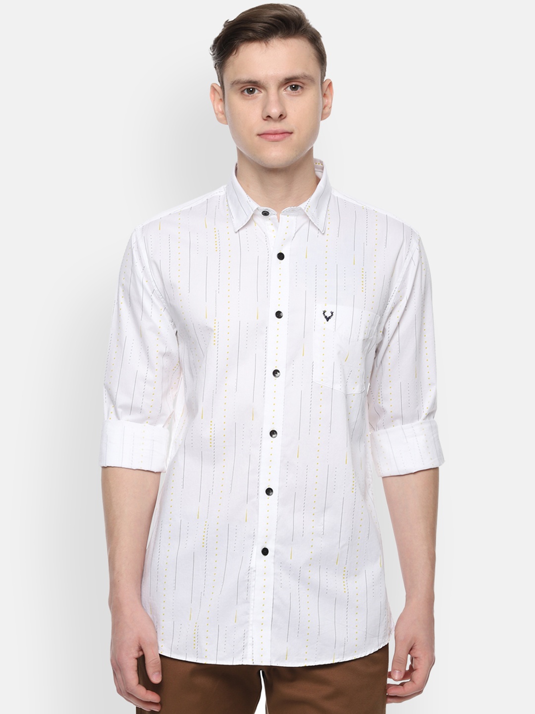 

Allen Solly Men White & Yellow Slim Fit Striped Casual Shirt