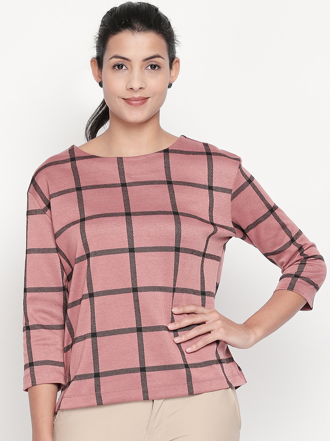 

Annabelle by Pantaloons Women Pink & Black Checked Top