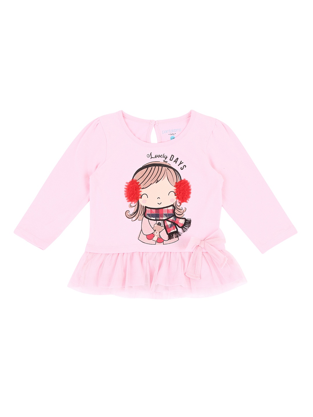 

Pantaloons Baby Girls Pink Printed Peplum Pure Cotton Top