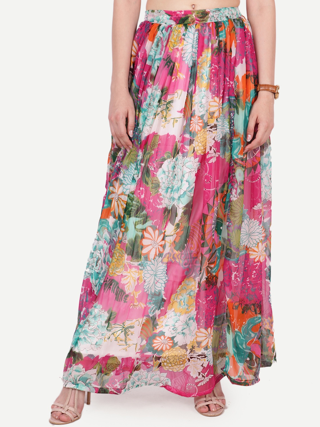 

SCORPIUS Women Multicolour Printed Flared Maxi Skirt, Multi