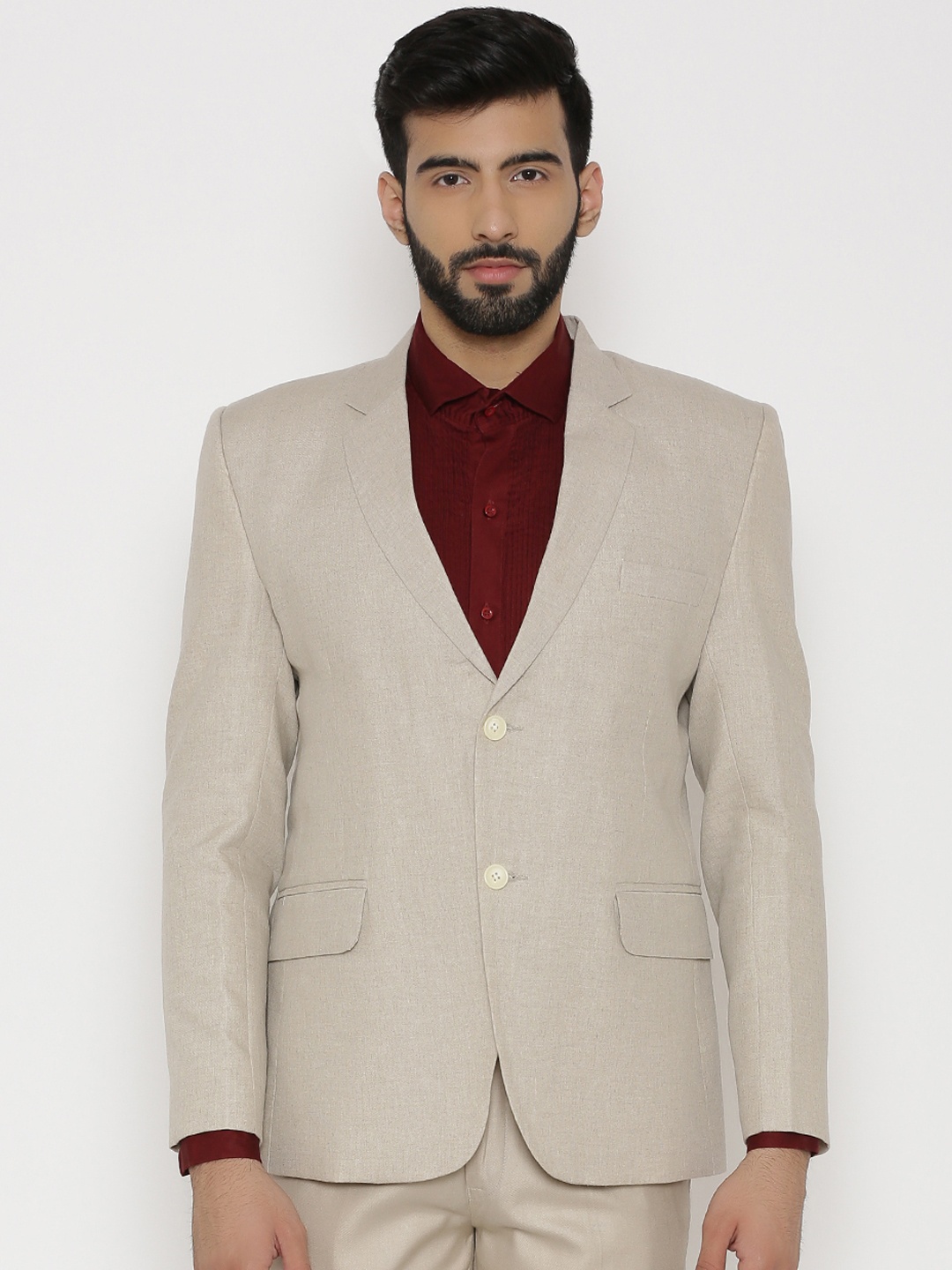 

Wintage Men Beige Solid Regular-Fit Single-Breasted Linen Blazer