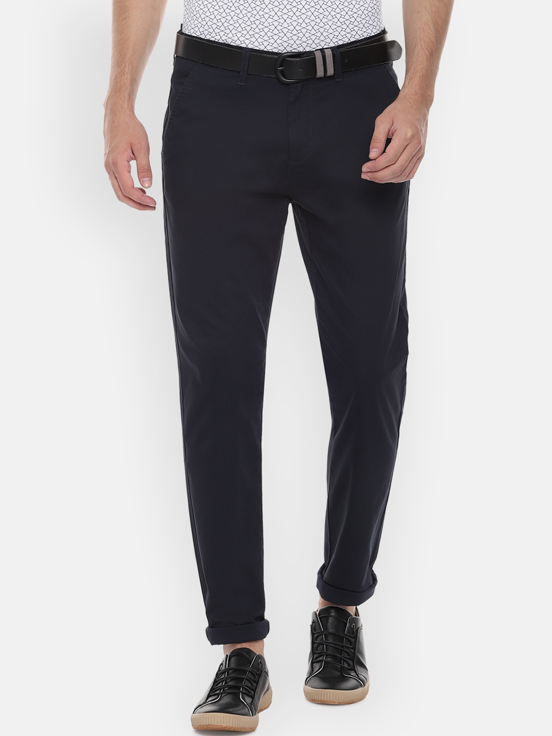 

People Men Navy Blue Regular Fit Solid Chinos