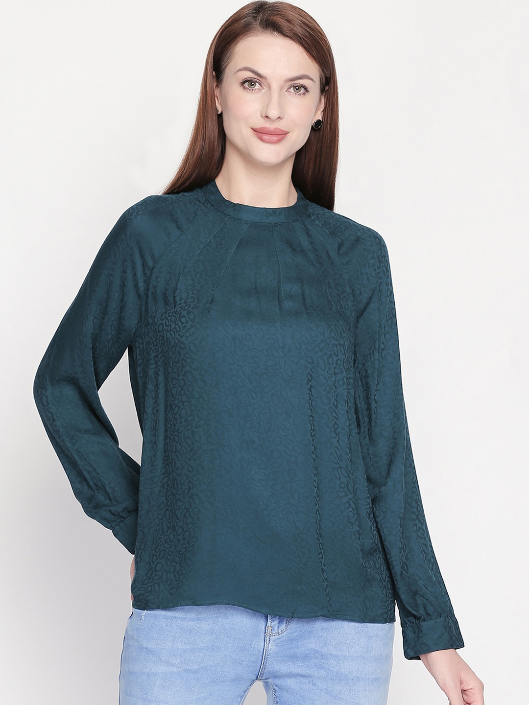 

Annabelle by Pantaloons Women Teal Green Self Design Top