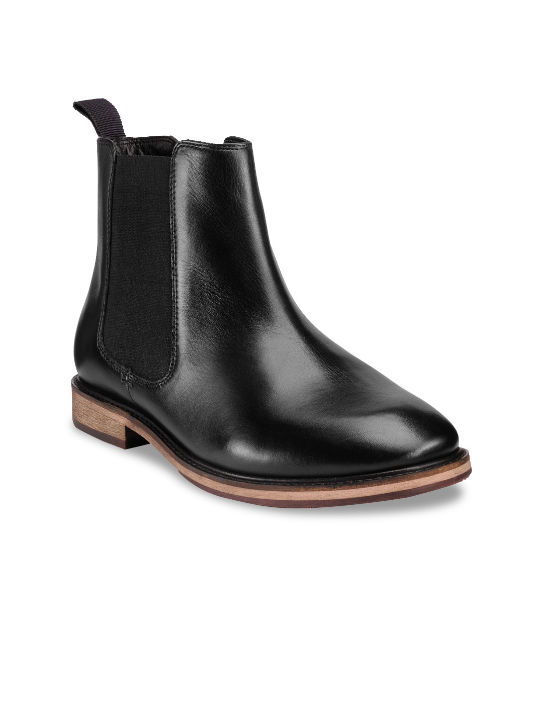 

Teakwood Leathers Men Black Solid Leather Mid-Top Flat Boots