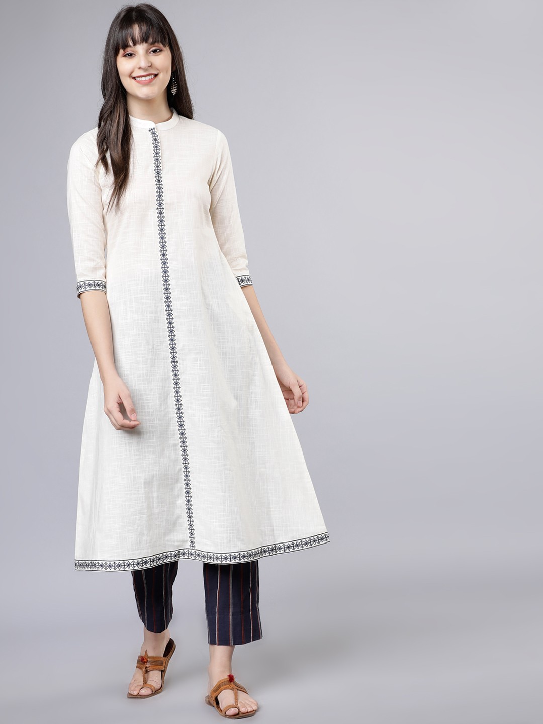 

Vishudh Women Off-White Embroidered A-Line Kurta
