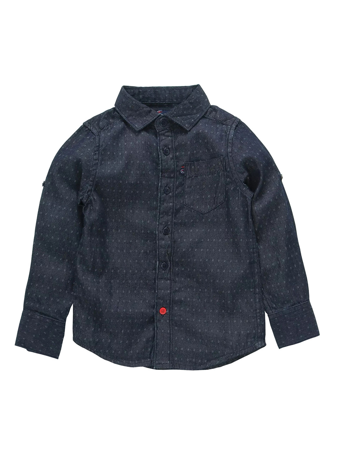 

KiddoPanti Boys Navy Blue Denim Printed Casual Shirt