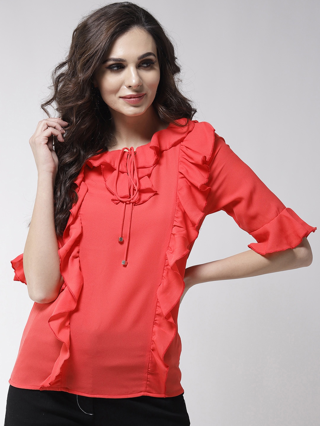

La Zoire Women Coral Red Solid Top