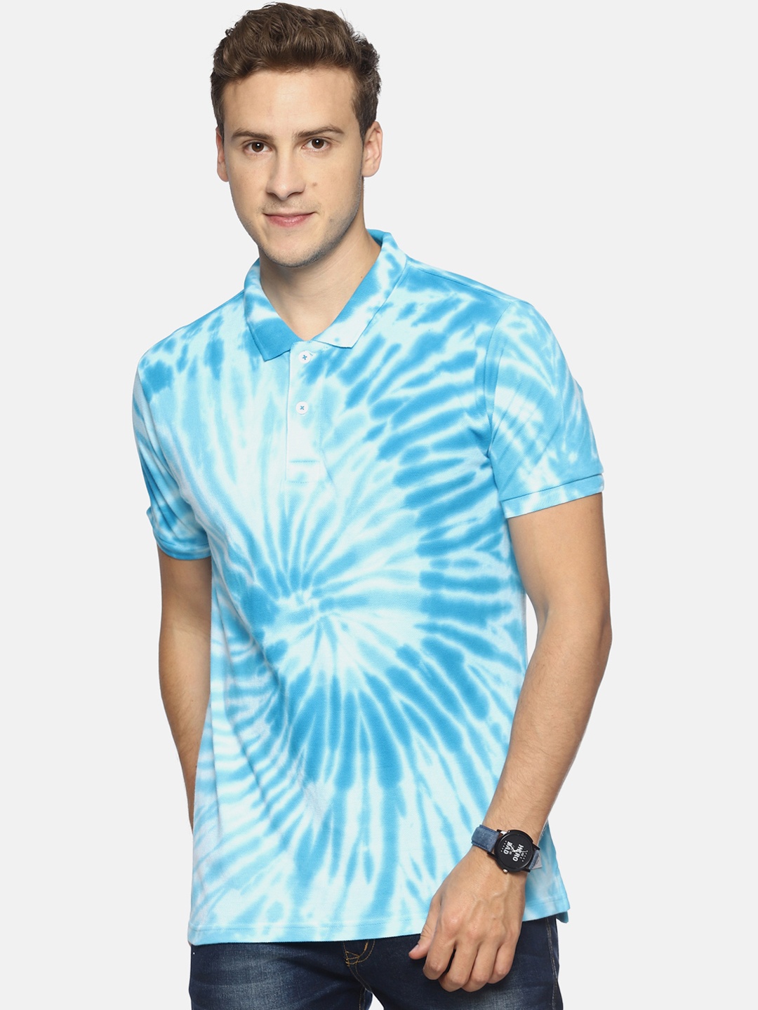 Steenbok Men White Dyed Polo Collar T-shirt