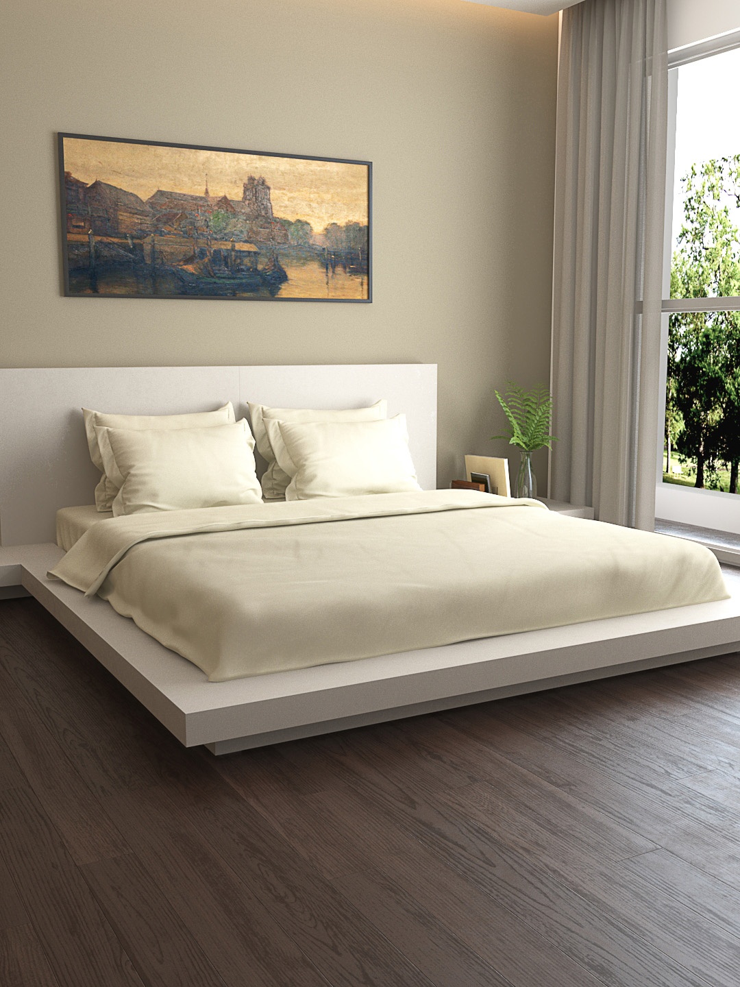 

MARK HOME Cream-Coloured Solid 400TC Bedding Set With Duvet Cover