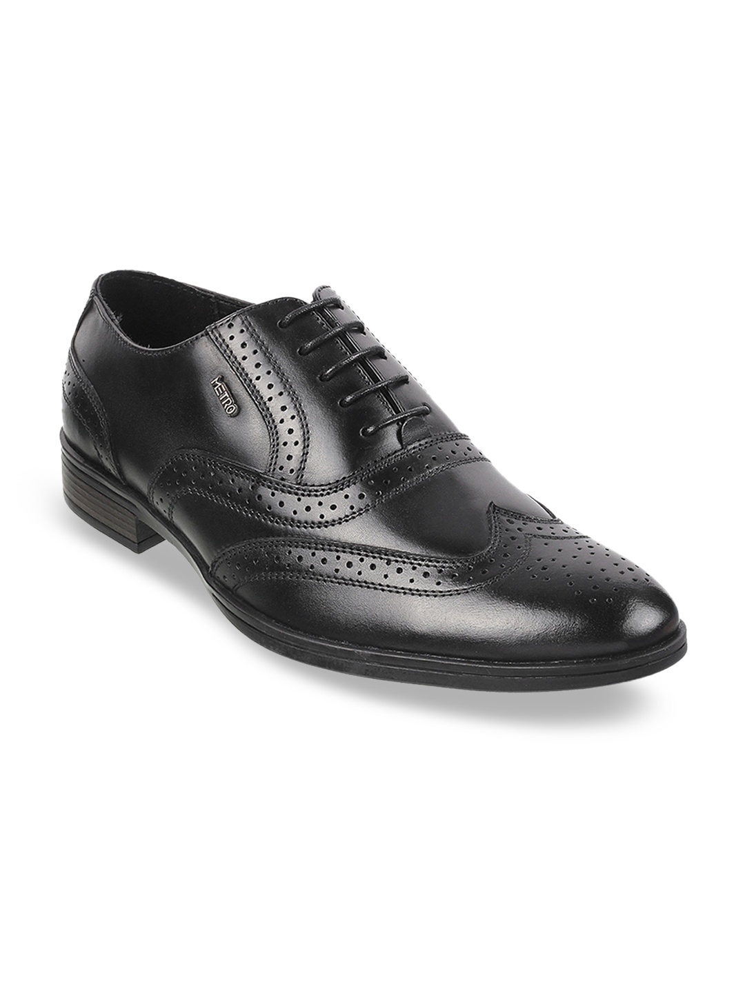 

Metro Men Black Solid Leather Formal Brogues