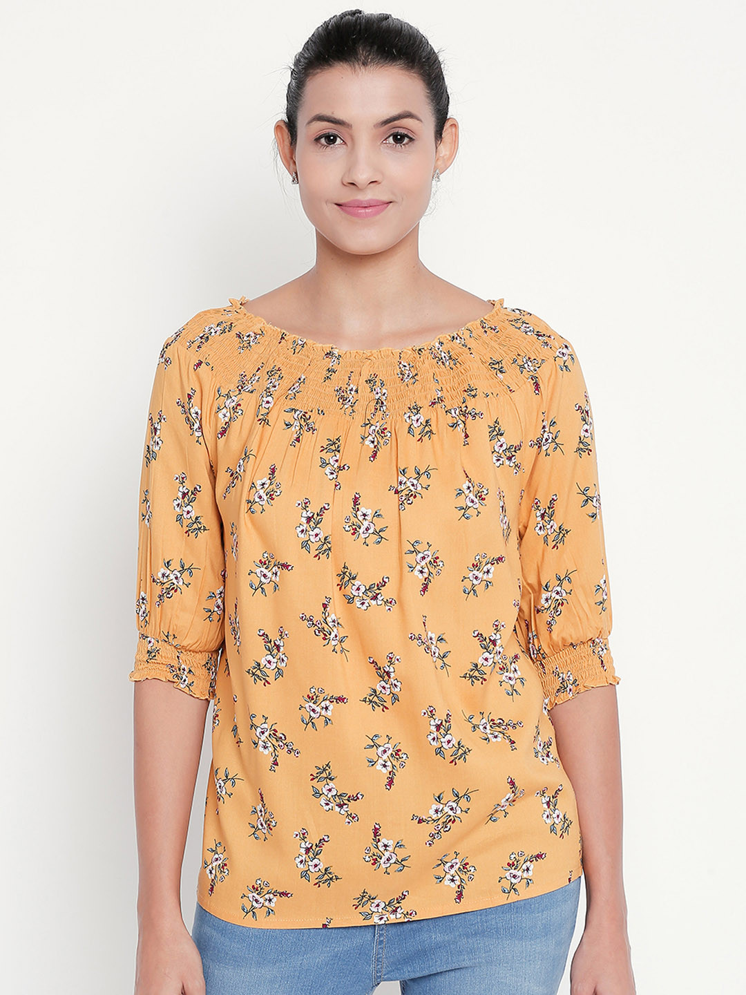 

Honey by Pantaloons Women Mustard Printed Top
