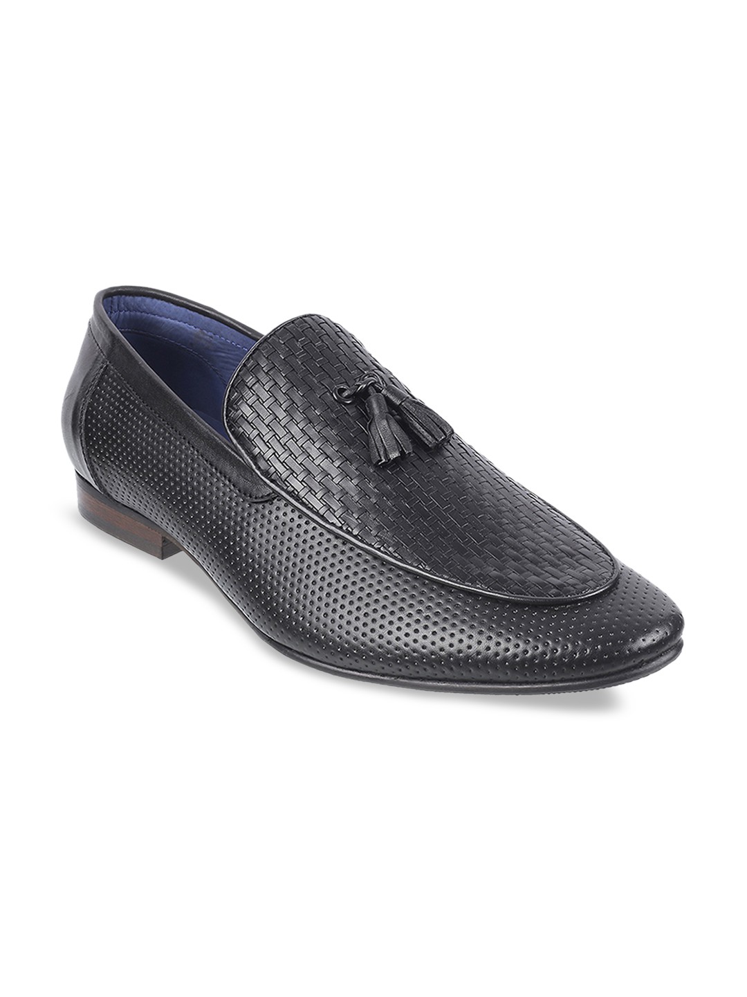 

Metro Men Black Textured Leather Formal Tassel Loafers