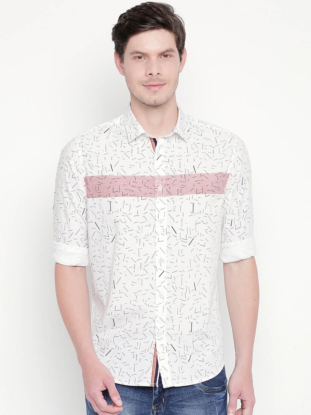 

Urban Ranger by pantaloons Men White & Black Slim Fit Printed Casual Shirt