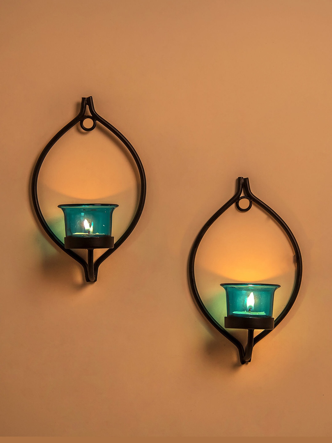 

Homesake Set of 2 Black & Turquoise Blue Candle Holders