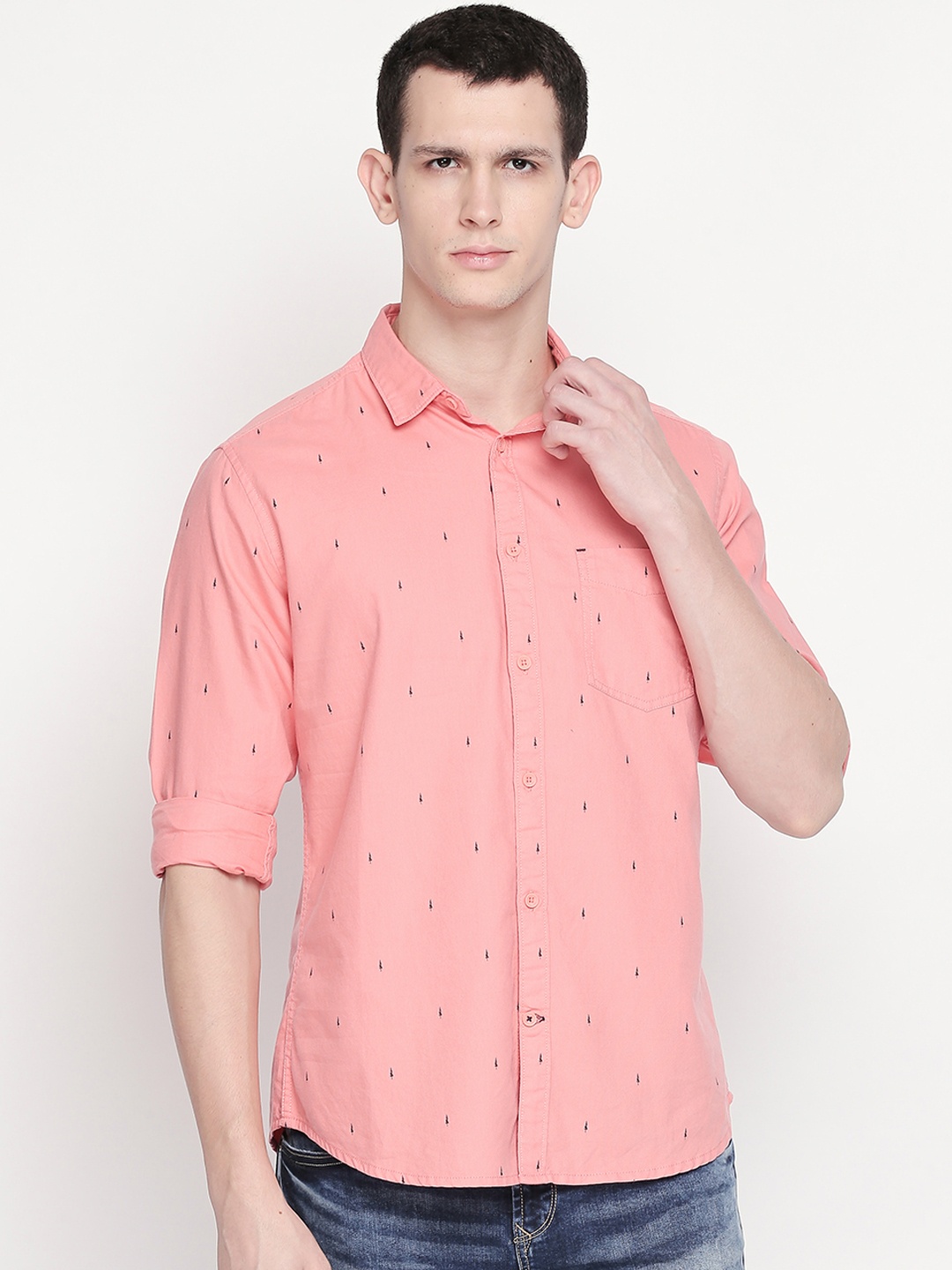 

Urban Ranger by pantaloons Men Pink Slim Fit Printed Casual Shirt