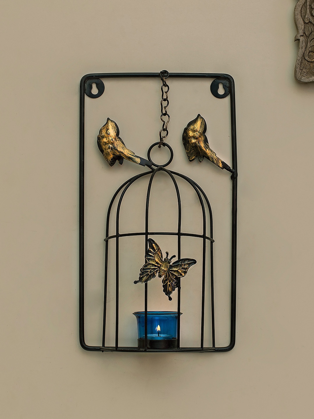 Homesake Black & Blue Butterfly Cage Candle Holder