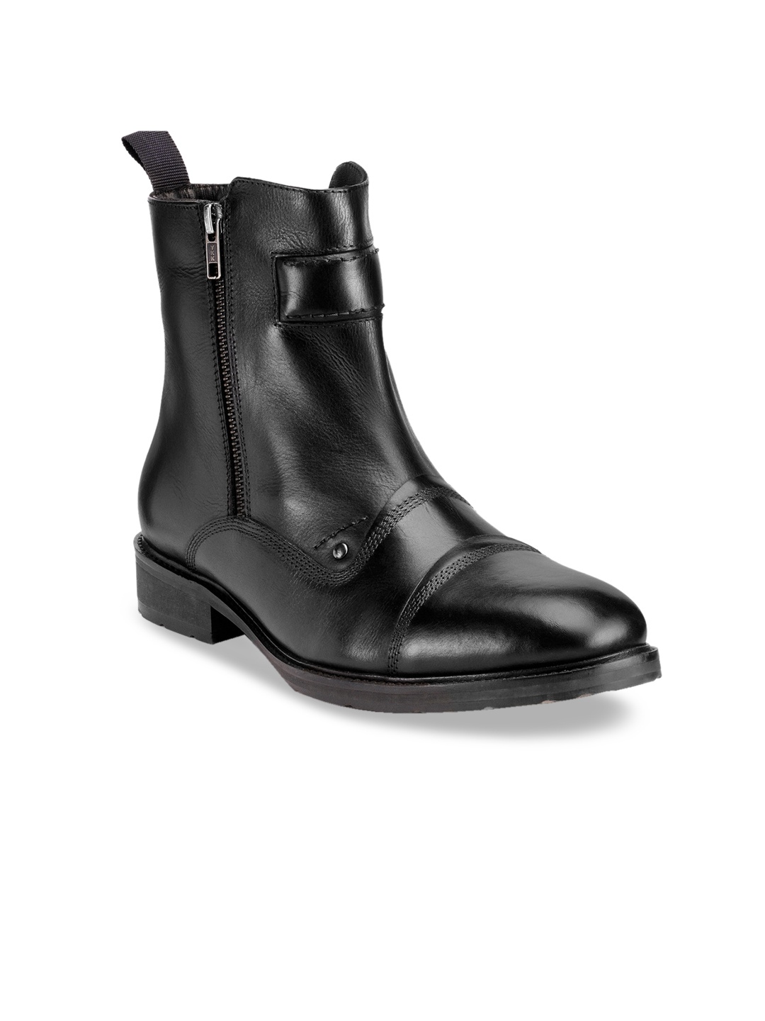

Teakwood Leathers Men Black Solid Leather High-Top Flat Boots