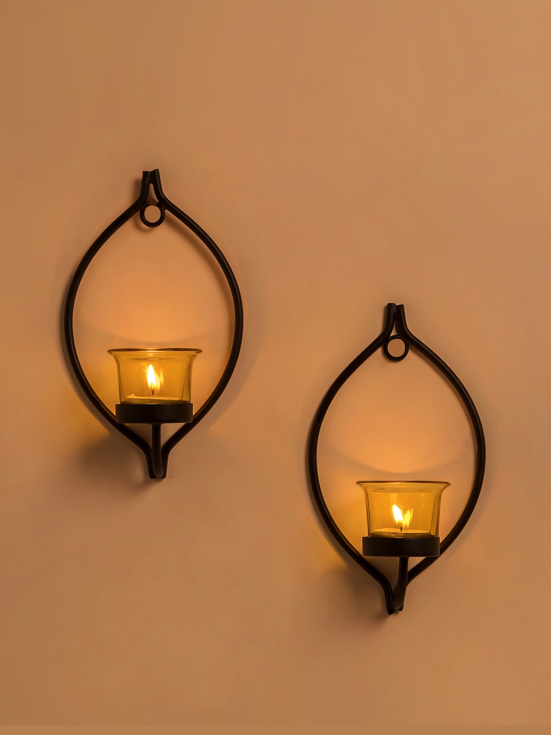 

Homesake Set of 2 Black & Yellow Candle Holders