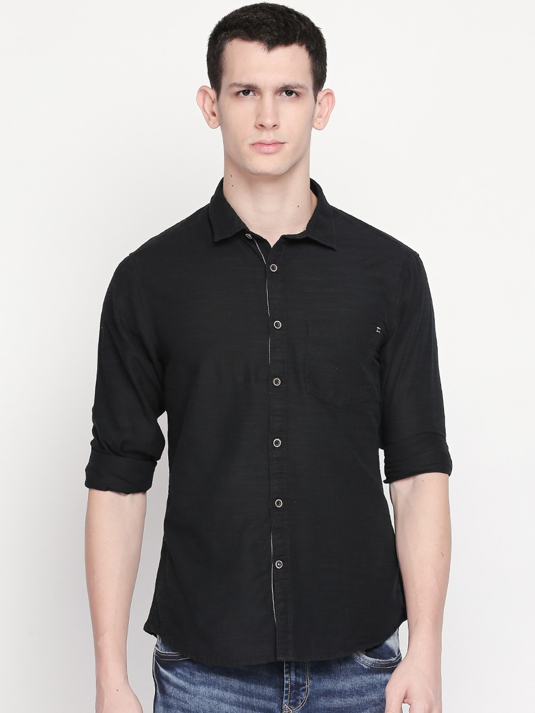 

Urban Ranger by pantaloons Men Black Slim Fit Solid Casual Shirt