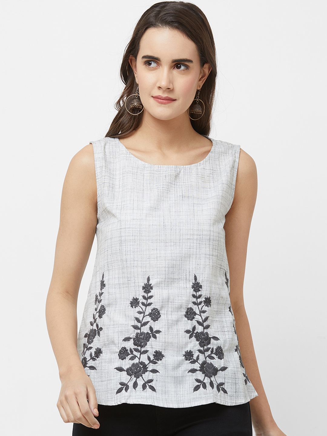 

Fusion Beats Women Grey Self Design Top