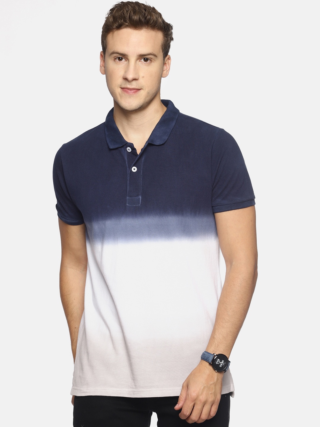 

Steenbok Men White Dyed Polo Collar T-shirt