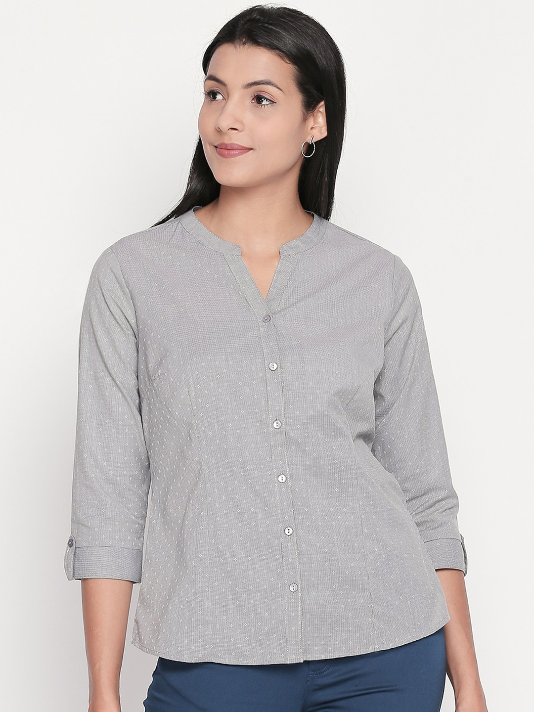

Annabelle by Pantaloons Women Grey Regular Fit Checked Formal Shirt