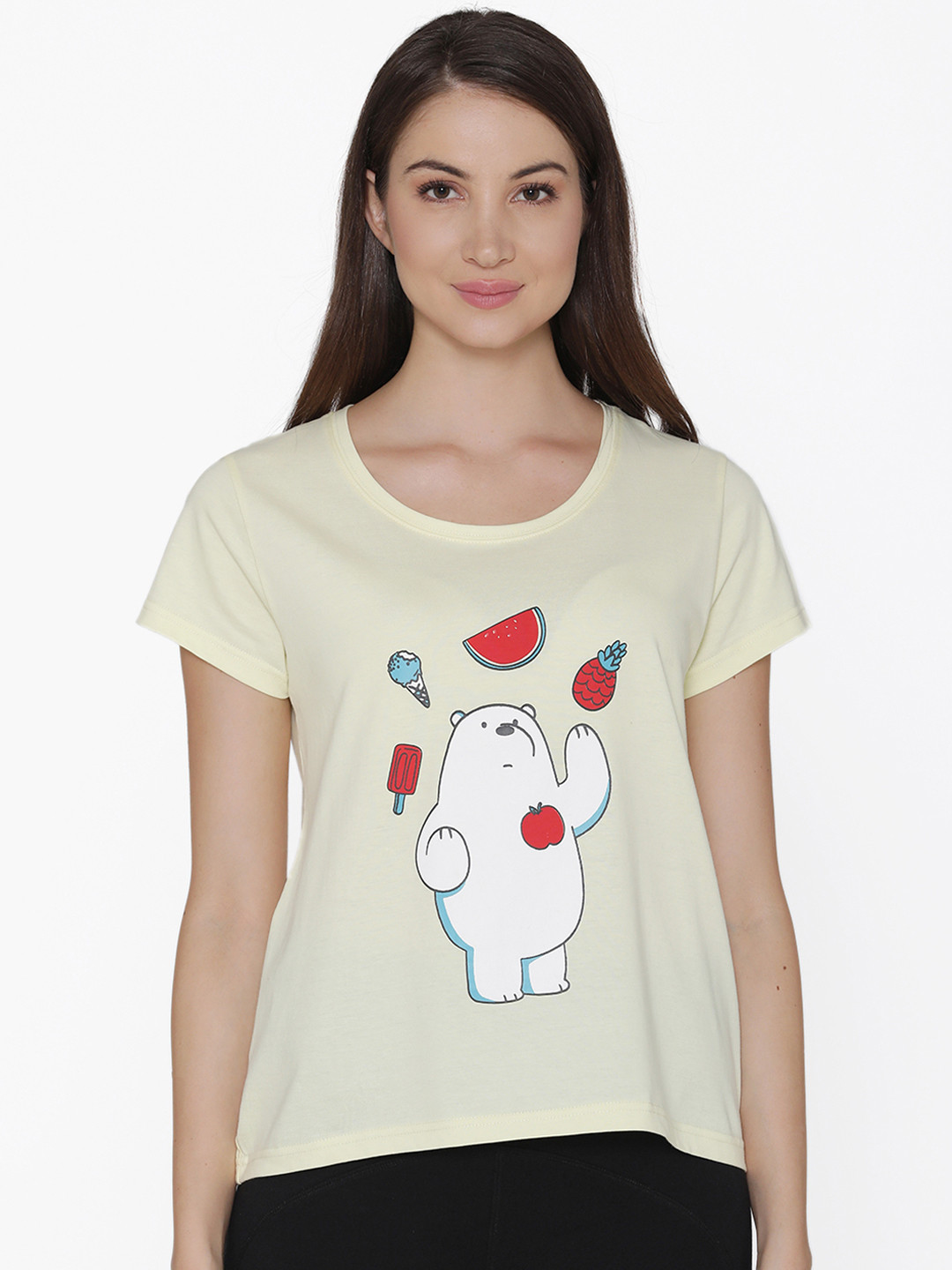

Clovia Women Yellow Printed Round Neck lounge T-shirt LT0126P02