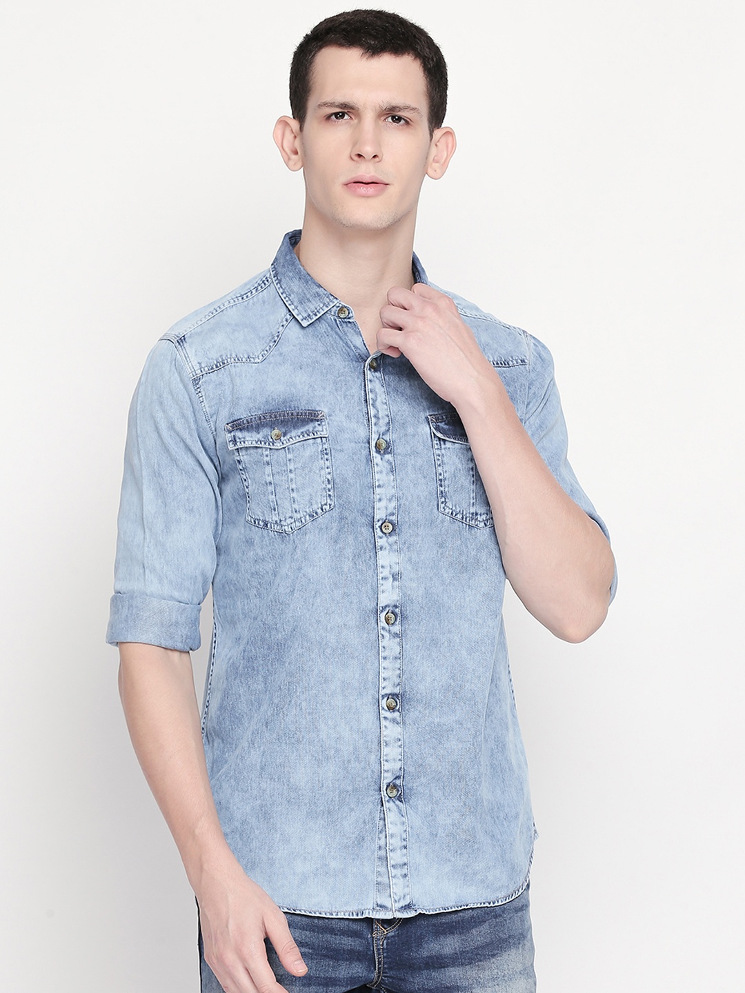 

SF JEANS by Pantaloons Men Blue Slim Fit Faded Casual Shirt