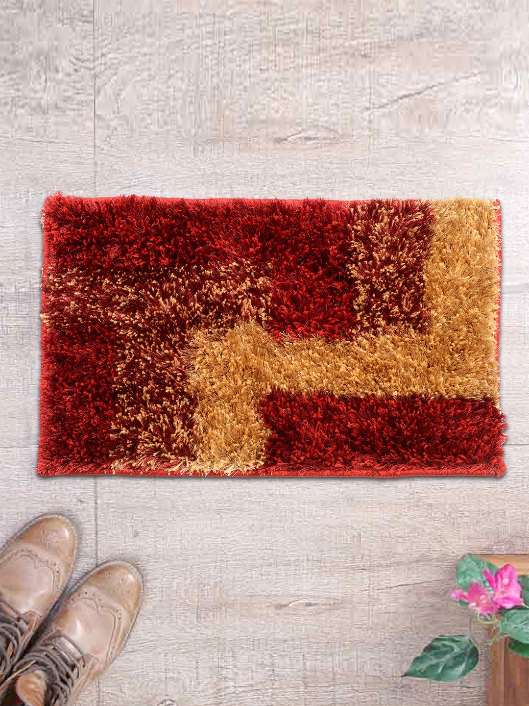 

ROMEE Red & Yellow Printed Rectangle Shaggy Anti Slip Doormat