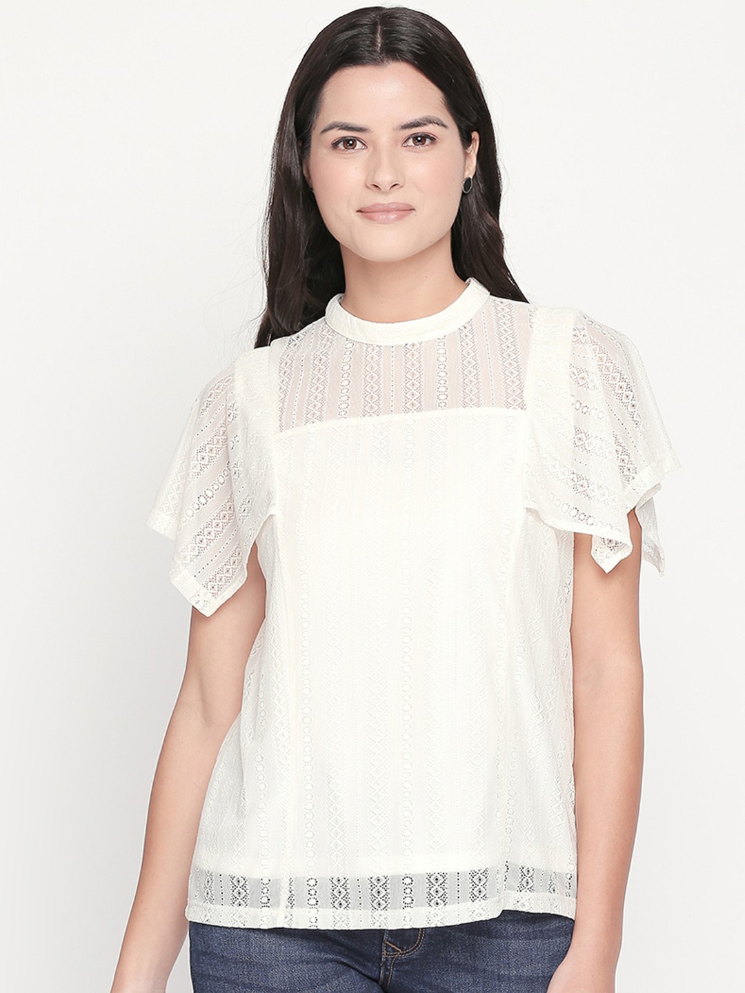 

Honey by Pantaloons Women White Self Design A-Line Top