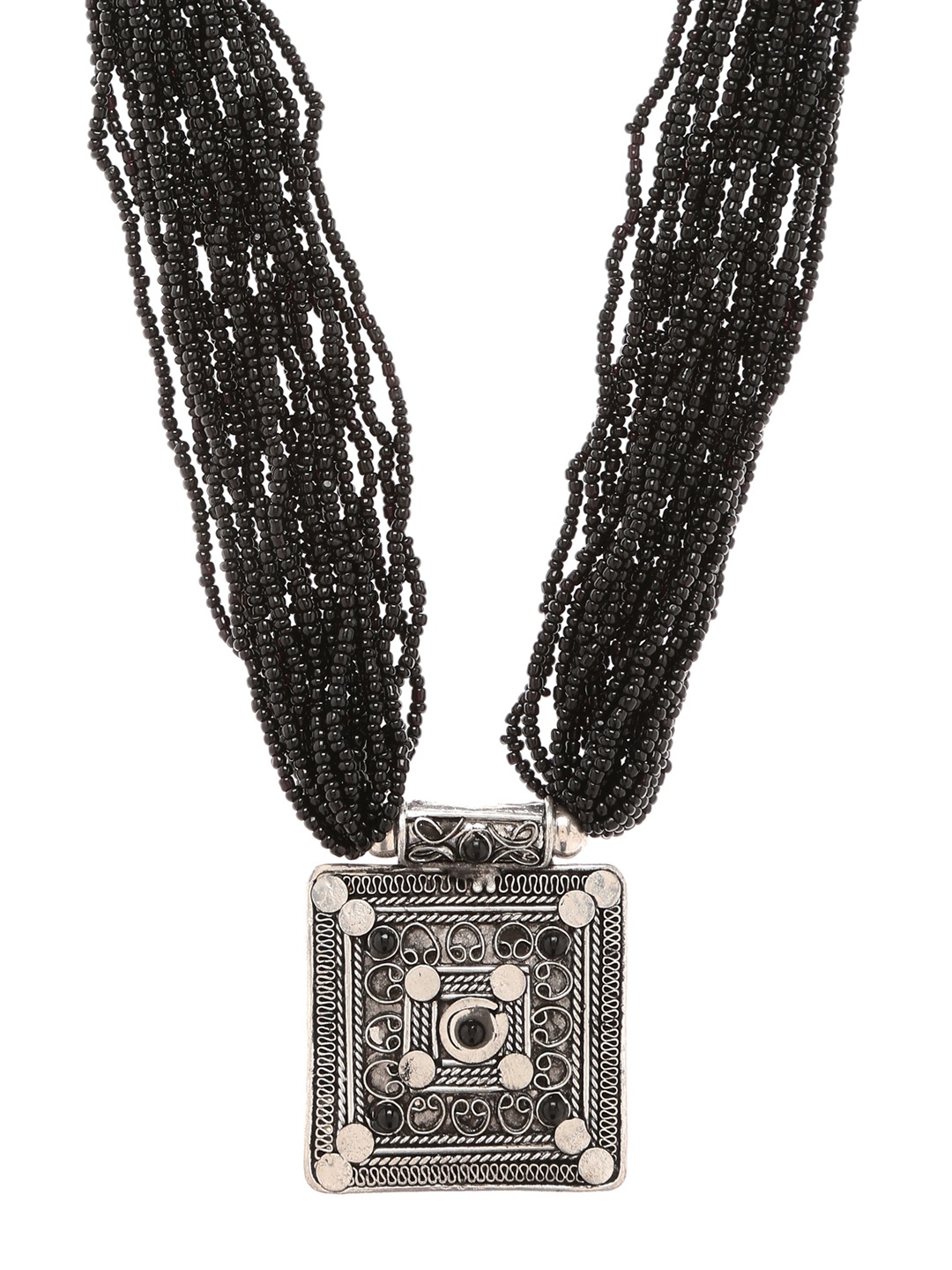 

Bamboo Tree Jewels Silver-Toned & Black Statement Necklace